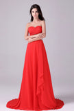 Sweetheart Chiffon Red Beading Pleats Floor Long Bridesmaid Dress