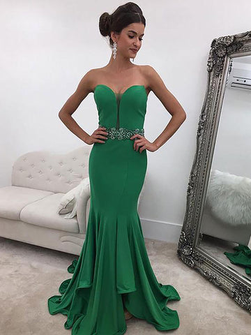 Mermaid Sweetheart Ruffles Satin Green Prom Dresses