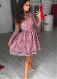 Tulle V-neck Lace Appliques Short A-line Homecoming Dress