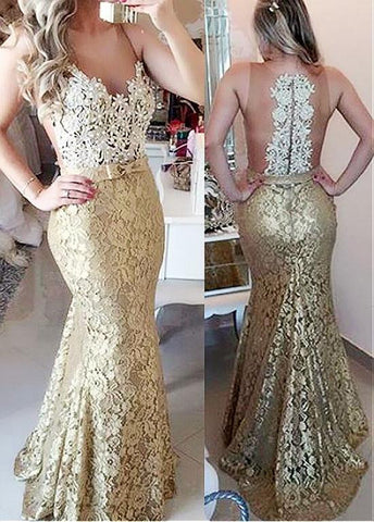 Scoop Mermaid Evening Dresses With Beaded Lace Appliques