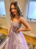 Lavender Purple Ball Gown Appliques Prom Dress