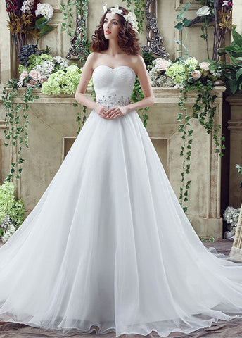 Gorgeous Organza Sweetheart Neckline A-Line Wedding Dresses With Beads & Rhinestones