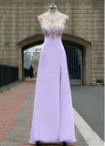 Chic Tulle & Chiffon Bateau Neckline Floor-length A-line Prom Dress