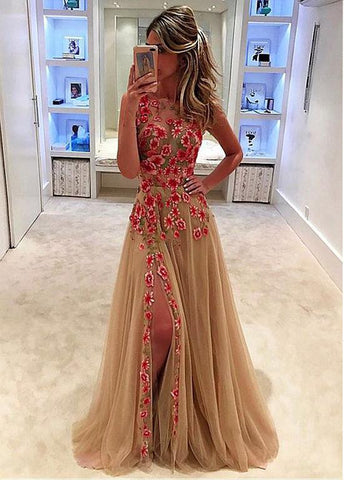 Jewel Neckline A-line Prom Dress