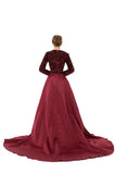 Burgundy Long Sleeves Scoop Trumpet Mermaid Sparkle Sequin Prom Dress