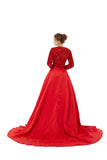 Red Long Sleeves Scoop Trumpet Mermaid Sparkle Sequin Prom Dress