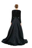 Black Long Sleeves Sequin & Satin A Line Sexy Prom Formal Dress