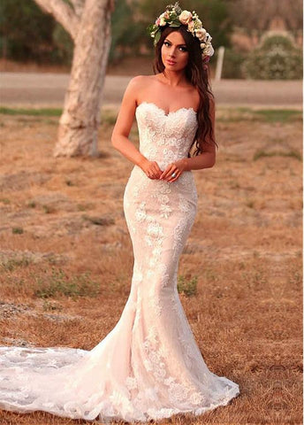 Lace Sweetheart Beading Appliques Mermaid Wedding Dress