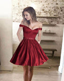 Red Off-shoulder Sexy Homecoming Dresses 