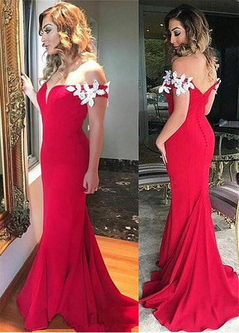 Red Silk-like Off-the-shoulder Mermaid Evening Dress