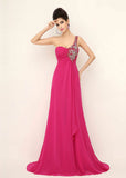 Exquisite Chiffon One-Shoulder Neckline Sheath Prom Dresses With Beading