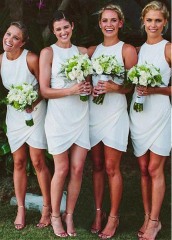 Simple Chiffon Jewel Neckline Sheath / Column Bridesmaid Dresses