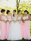 Pink  Bridesmaid Dress with Handmade Flowers