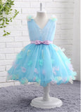 Amazing Tulle & Lace V-neck Neckline Ball Gown Flower Girl Dresses With Handmade Flowers & Bowknot