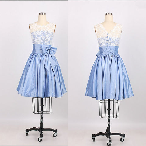  A-Line Scoop Knee Length Taffeta Blue Prom/Bridesmaid Dress