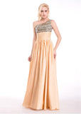 Bling Sequin Lace & Satin Chiffon One-Shoulder Prom Dresses