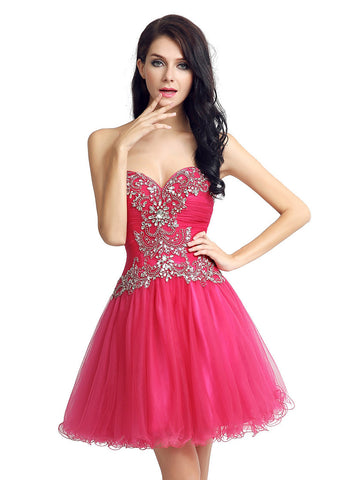 Pretty Tulle Sweetheart Neckline Short Length A-Line Homecoming Dresses With Beadings