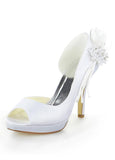 Chic Satin Upper Peep Toe Stiletto Heels Bridal Shoes With Bowknot