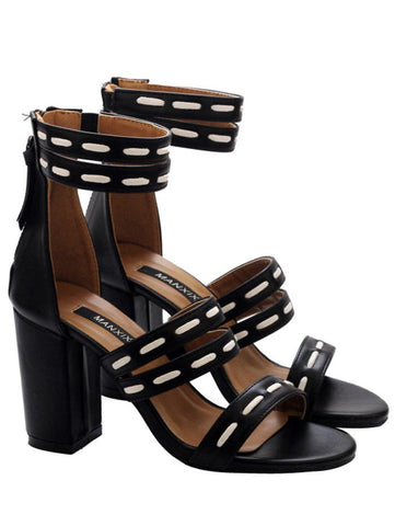 Black Faux Leather Elastic Zipper Sandals