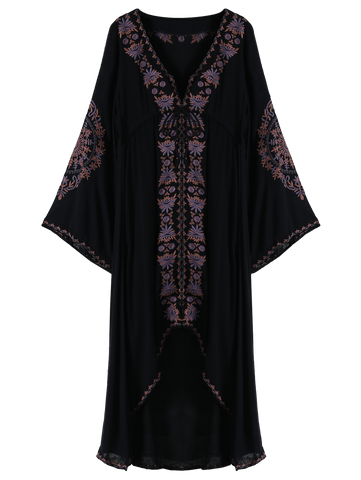 Black Embroidered High-Low Maxi Dress