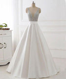 White V Neck Beads Sequin Long Prom Dress