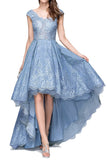 Blue Lace High Low Prom Dress