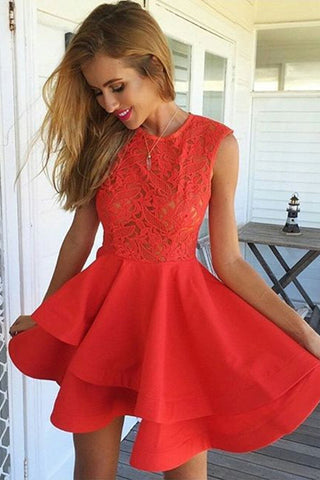 Red Tiered Red Short Homecoming Dress