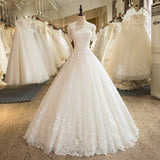 Short Sleeve Tulle Lace Wedding Dress