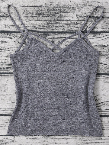 Gray Cami Heathered Cropped Knitted Tank Top