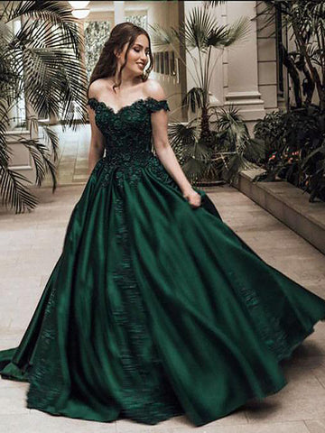 Ball Gown Off-the-Shoulder Lace Satin Prom Dress