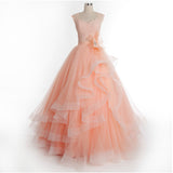 Pink Lace Up Ball Gown Prom Dress