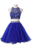 Halter Homecoming Dresses Two Pieces Beaded Bodice Short Prom Dresses