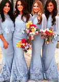 Marvelous Chiffon Jewel Neckline Mermaid Bridesmaid Dresses With Lace Appliques