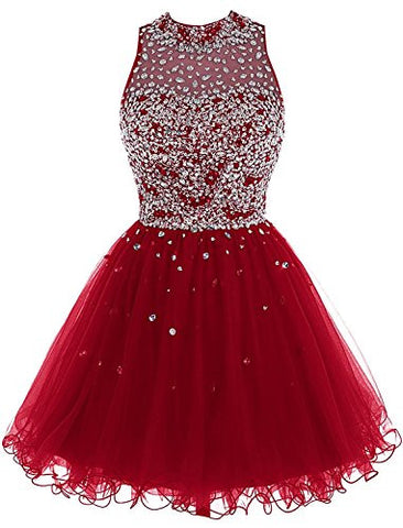Short Prom Dresses A Line High Neck Tulle Homecoming Dresses – Sassymyprom