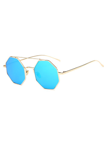 Crossbar Polygonal Metal Mirrored Sunglasses