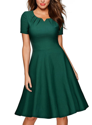 Women's Retro 1950s Short Sleeve A-Line Cocktail Party Swing Dress