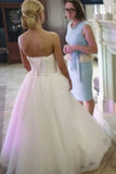Lace Up Back Ball Gown Strapless Tulle Wedding Dress
