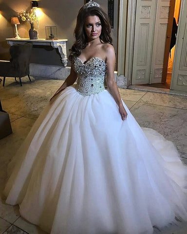 Tulle Beading Ball Gown Off The Shoulder Wedding Dress