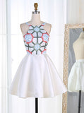 White Short Flowers Embroidery Homecoming Dress