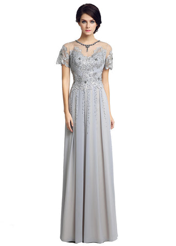 Fantastic Chiffon Sheer Jewel Neckline Floor-length A-line Evening Dresses With Lace Appliques