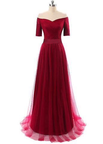 Gorgeous Tulle Off-the-shoulder Neckline A-Line Evening Dresses With Pleats