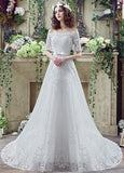 Tulle Off-the-shoulder A-Line Wedding Dresses With Lace Appliques