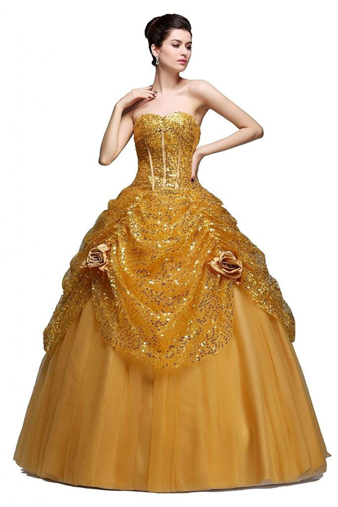 Pageant Quinceanera Gold Sequined Dress US4 / As The Pictures Pageant Quinceanera Gold Sequined Dress US4 / As The Pictures