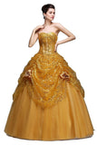 Pageant Quinceanera Gold Sequined Dress