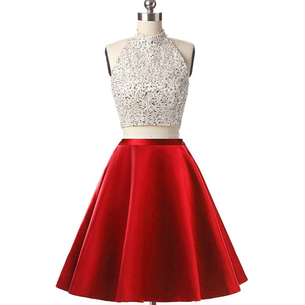 Two Pieces Beaded Sparkly Prom Ball Gown Short Mini Homecoming Dresses 2 Piece 2017 US14 / More From Color Chart