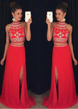 Halter Two Piece Prom Dresses With Beadings