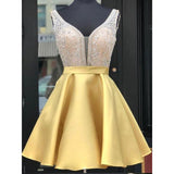 Princess Satin Beading V-neck Sleeveless Short/Mini Homecoming Dress