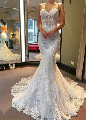 Tulle Sweetheart See-through Bodice Mermaid Wedding Dress