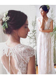 Lace & Pongee V-neck Neckline Cut-out Bakc A-line Wedding Dress