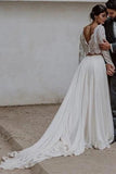 Round Neck Two Piece Tulle Long Sleeves Lace Wedding Dress